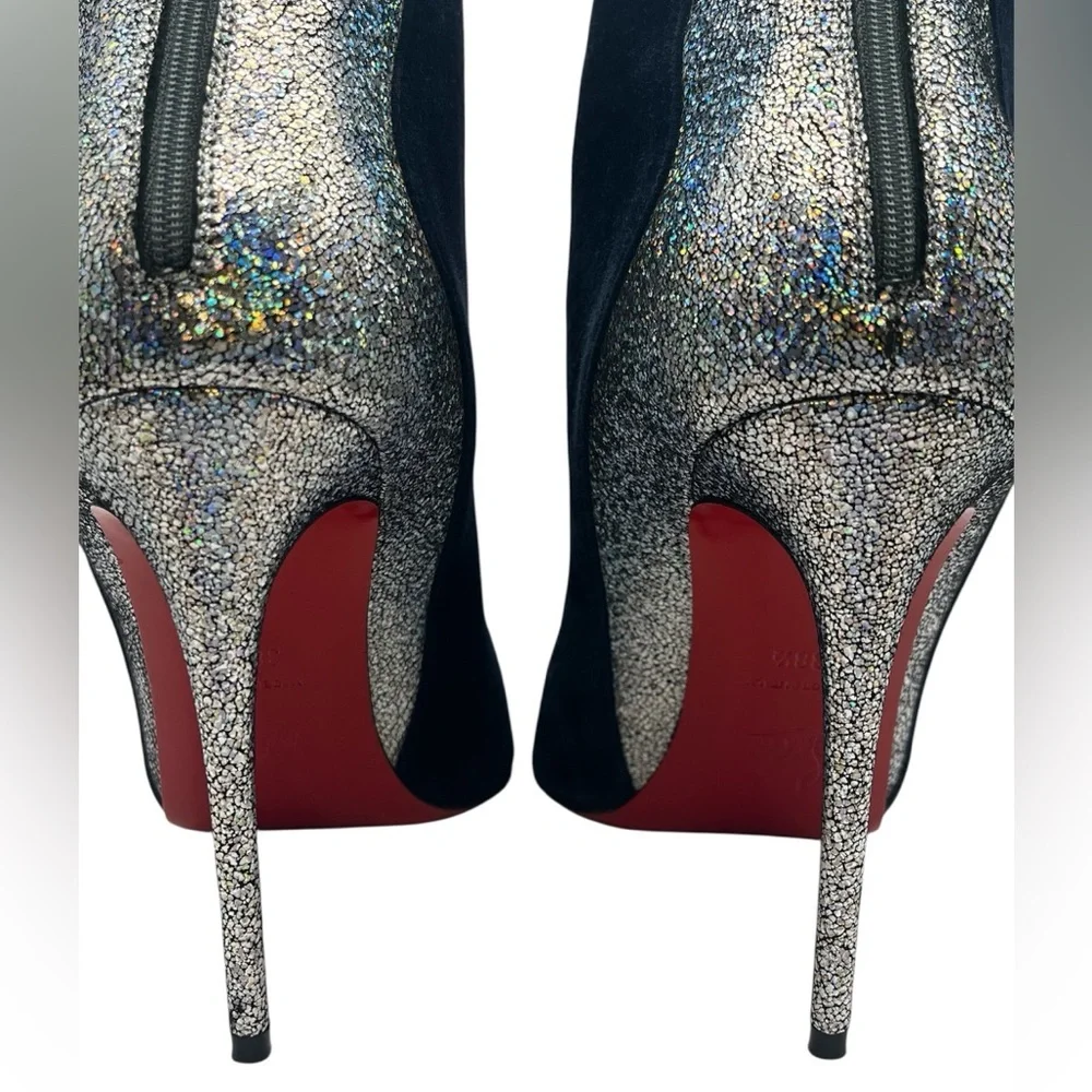CHRISTIAN LOUBOUTIN Delicotte 100 Ankle Boots Navy Suede/Silver 38.5EU 8.5US